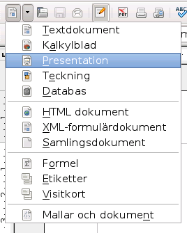 Skapa nya filer Skapa nya filer Olika sätt för att skapa ett nytt dokument: Arkiv > Nytt och välj typ av dokument. Använd pilen intill Nytt knappen i verktygsfältet.