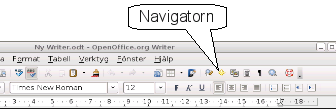 Använd förankrade/svävande fönster och verktygsrader Navigatorn (Figur 20) visar en lista med Rubriker, Tabeller, Bokmärken, Grafiska objekt, Textramar och andra föremål.