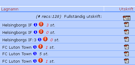 Sid 42 Exempel på spelarförteckning: Om du utnyttjat möjligheten till Extra kolumn till Spelarförteckning (se Generella inställningar, kapitel 4.