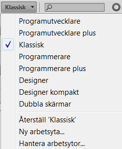 Anpassa arbetsytans layout I Dreamweaver kan man anpassa arbetsytans layout så att den passar med användarens bakgrund. Det finns åtta fördefinierade layouter enligt bilden nedan.