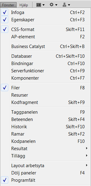 Gå in under menyn "Fönster" och se till att panelerna: Infoga,