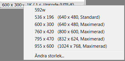 Statusfältet Längst ned i dokumentfönstret hittar du statusfältet. Här kan du bl.a. zooma in och ut i ett dokument i Designvy, ändra storlek på dokumentfönstret samt se ytterligare information om dokumentet t.