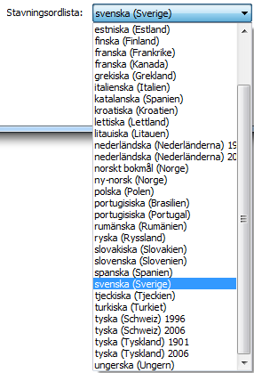 Stavningskontroll Det finns ett antal stavningsordlistor i Dreamweaver. Gå in under menyn Redigera och välj Inställningar.