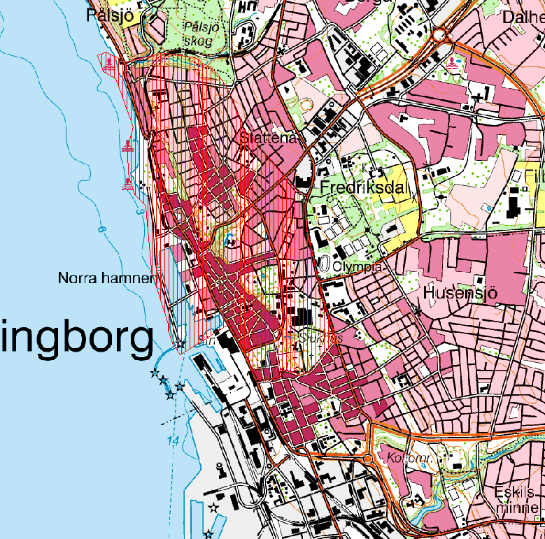 Figur 6. Riksintresse kulturmiljö framgår av rött raster Motivering till riksintresset A.