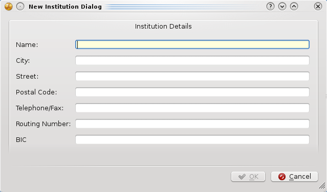 institution i inställningen av nytt konto. Genom att välja Redigera institution... visas ett redigerbart fönster med information om institutionen som namn och adress.