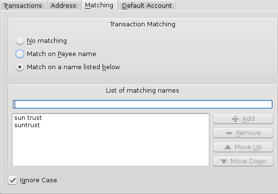 9.2.2 Inställning av transaktionsmatchning 9.2.2.1 Översikt KMyMoney har möjlighet att automatiskt tilldela lämplig betalare till importerade transaktioner.