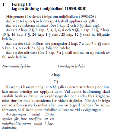 Lagförslag från Miljöbalkskommitténs betänkande Miljöbalken;