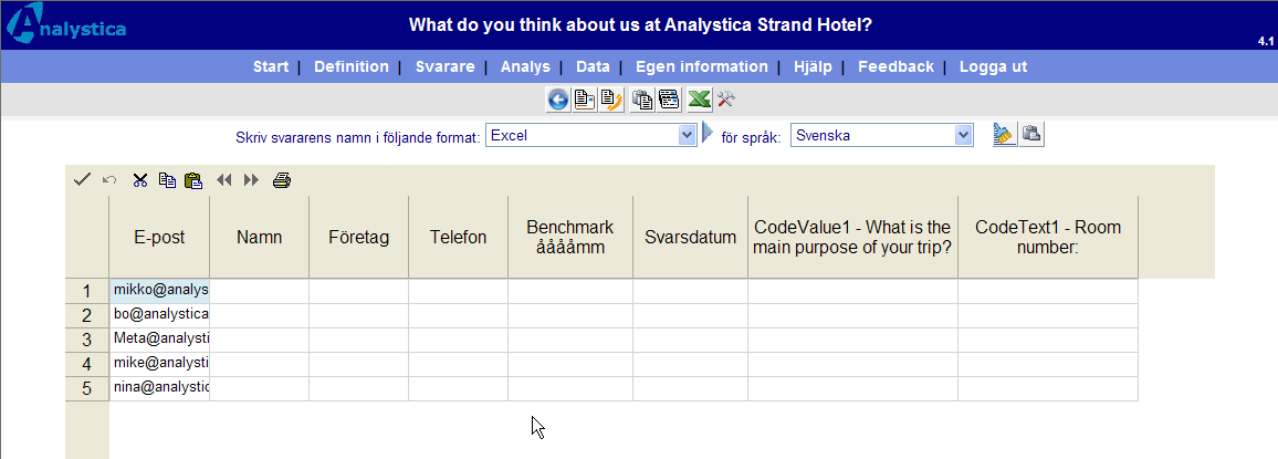 6.3.3 Inklistring av svarare från MS Excel (Internet Explorer) Öppna ditt Excel ark där du har dina svarare.