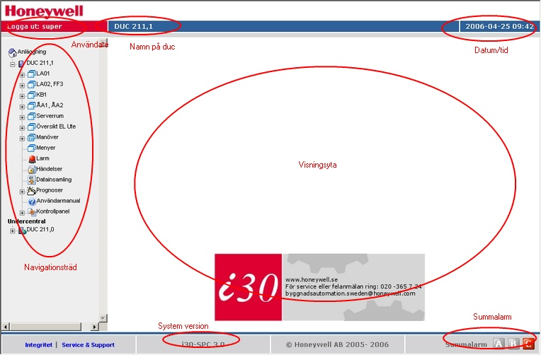 6 visningsytan. Klicka på användare för att logga ut. Detta är bilden som visas efter inloggning I bilden är summalarm C till. 4.