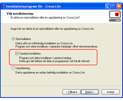 Installera Çrona Lön Installation Nätverksinstallation Crona Lön 40 till 80 kan installeras på en dator eller på en server i ett nätverk.
