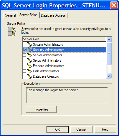 Behörigheter på SQL Server. Hogia Personal användare Oavsett om man använder sig av NT inloggning eller SQL inloggning måste användare som ska arbeta med Hogia Personal vara DB-Owner på databasen.