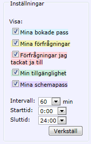 4 PERSONLIG KALENDER Här registrerar du din tillgänglighet. Du ser också vilka pass som du blivit tilldelad samt om du har förfrågningar på nya pass. 4.