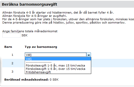 Bild 2. Skärmavbildning av Falköpings webbplats, Förskola och barnomsorg (se källor: bilder och figurer). Röd pil (min red.) markerar den grå menyrutan i högerfältet.