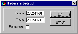 Kapitel 10 Ekonomidel - Tidrapportering Radera ett arbetspass Om du vill radera ett arbetspass markerar du någon av cellerna på den aktuella raden/dagen och trycker sedan på Del-tangenten alternativt