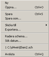 Kapitel 4 Grundschemat Menyalternativ i Grundschemat Arkiv menyn Ny Skapar ett nytt schema. Öppna Öppnar ett befintligt schema. Spara Sparar det aktiva schemat.