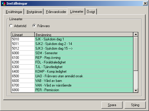 Kapitel 7 Ekonomidel Förberedelser Lönearter Här anger du de lönearter som vill användas när du exporterar tidrapporter i Schemalätt till ett externt löneprogram.