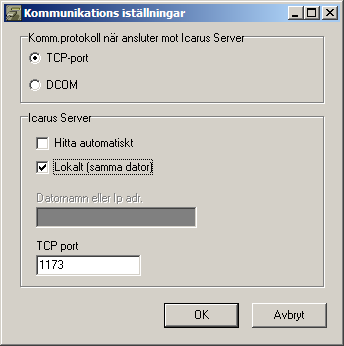 TCP-port (nätverk) E-mail (nätverk) SMS Modem Serieport Använd Printer (LPT, COM, Network) i den sändande Icarus. Använd TCP-port i den svarade Icarus GetAlarmen.