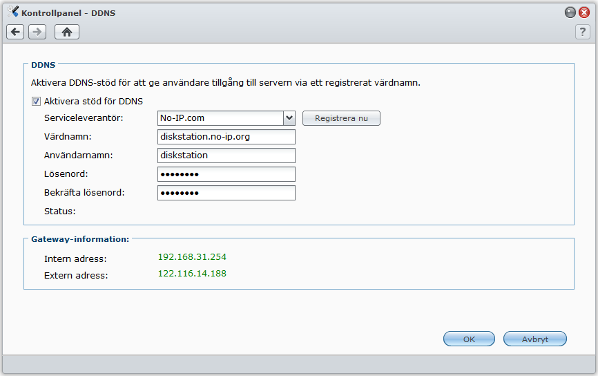 Ge USB Station 2 ett DDNS-värdnamn Du kan registrera en DDNS-värddator (Dynamic Domain Name Server) för din USB Station 2, vilket gör att den kan anslutas var som helst genom att ange värdnamnet i