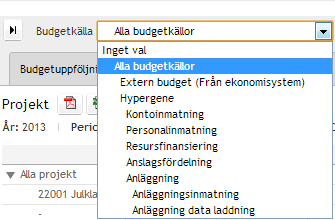 Rapporten består av 10 olika flikar: o Budgetuppföljning o Budgetuppföljning per period o Ansvar o Verksamhet o Aktivitet o Objekt o Projekt o Motpart o Personal o Transaktioner o Budgettransaktioner