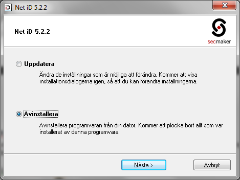 Avinstallationen kan även ske i tyst läge via följande kommandon: iid.