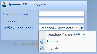 4.2 Logga in och logga ut 4.2.1 Logga in Inloggning till Dynamix CMS redaktörsdel nås via en specifik webbadress. 17 Er URL för inlogging:.