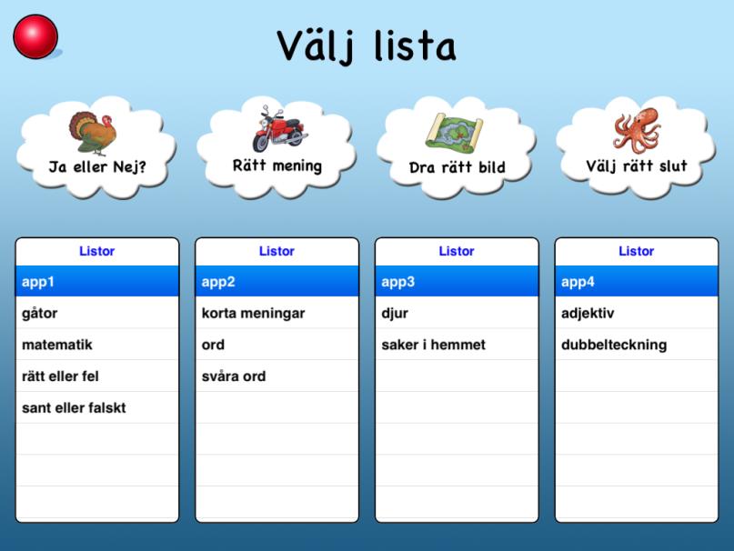 Verktygsdelen På denna skärm väljer man i vilken övningstyp man vill