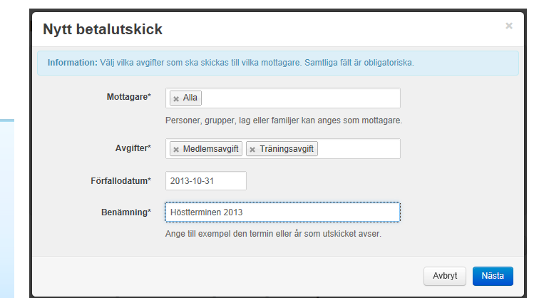 För att skicka ut avgifterna så att varje medlem eller familj får notis om detta och att Bk Challenge kan invänta betalningen så behöver huvudadministratören nu skicka ut dessa avgifter.