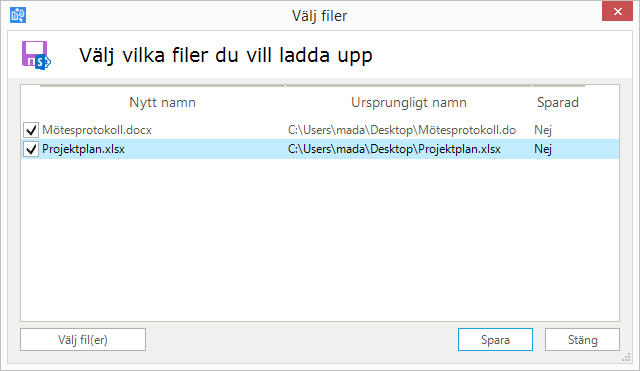 Figur 1 ingen fil har valts än Filer som ska sparas kan väljas på två sätt: 1. Genom att dra och släppa en eller flera filer från Windows skrivbord eller Windows Utforskare till dialogen. 2.