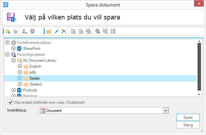 Enskilda filer kan kryssas bort i listan om inte alla filer ska sparas. Det är även möjligt att byta namn på filerna så att de får ett annat namn i SharePoint än det ursprungliga namnet.