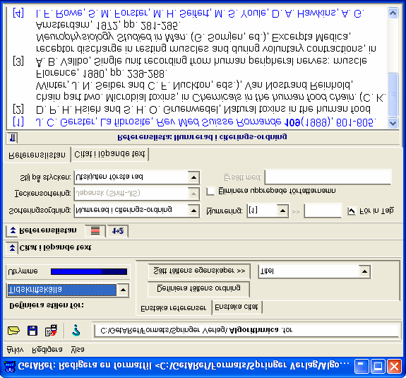 18 9. Formatfiler 8. Ange layouten på bibliografin genom att först klicka på texten Referenslistan (eller använda dialogens meny Visa) och justera de kontroller som visas. 9. Ange formatet på citaten i löpande text genom att först klicka på texten Citat i löpande text (eller använda dialogens menyn Visa) och justera de kontroller som visas.