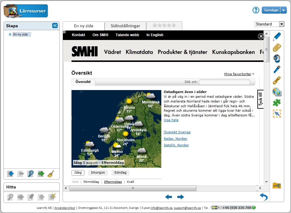 Då ser det ut så här: Eftersom du befinner dig i Skapa det vill säga redigeringsläget så kan du inte navigera på webbsidan.