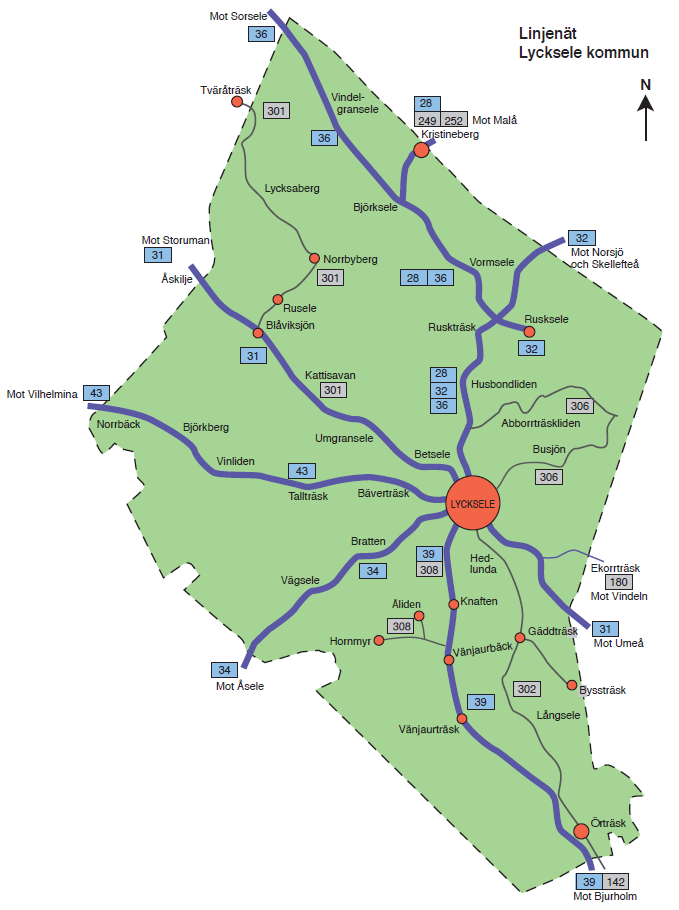 De koncentrationer av boende där ett kollektivtrafikunderlag finns är Borgafjäll, Högland, Ormsjö, Avaträsk, Rajastrand/Harrsjö, Häggås, Svanabyn och Lavsjö och stråk från dessa byar och in mot