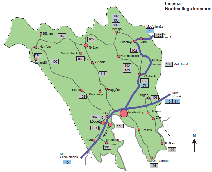 mnderlaget för trafikering utgörs i hög grad av grundskoleelevers behov av att nå skolan i Rundvik, Lögdeå, Håknäs, Gräsmyr och Nordmaling.