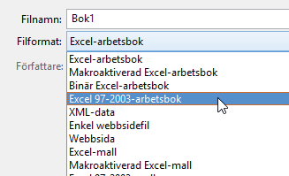 spara med nytt namn/på annan plats När du väljer kommandot Spara (Save) sparas arbetsboken med samma namn som tidigare. Detta innebär att den tidigare versionen skrivs över.