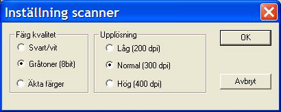2.4 Att välja färg och upplösning för inläsningen Innan man börjar läsa in ett dokument bör man bestämma sig för en lämplig färginställning för skanningen.
