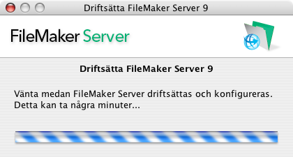 26 FileMaker Server Startbok 18. FileMaker Server driftsätts. Det kan ta några minuter.