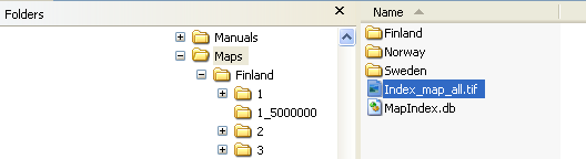 Karta DVD-skivan Maps, innehåller kartor från olika länder. Kartorna är landskartor över Finland, Sverige och Norge. Skivan innehåller också index kartor för en översikt över tillgängliga områden.