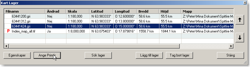 Markera vilken fil som helst utom index_map_all och klicka på Ange Primär markera därefter Index_map_all och klicka på Tag bort Lager samt därefter på Stäng.