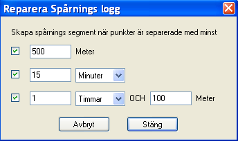 Reparera spårnings logg GPS enheten sparar spår som data filer (segment). För varje ny spårning skapas en ny fil där varje start och stopp punkt är en ny fil.