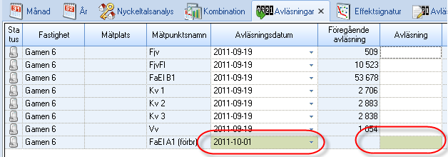 De gröna markerade fälten visar att det är en förbrukningsmätare.