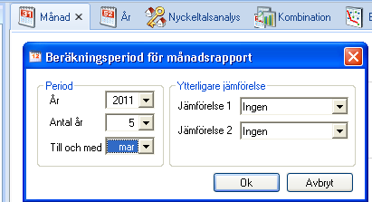 Bild 49: Vy Månadsrapport Beräkningsperiod Genom att ange År i beräkningsperiod anges det senaste året för vilket data hämtas ut.