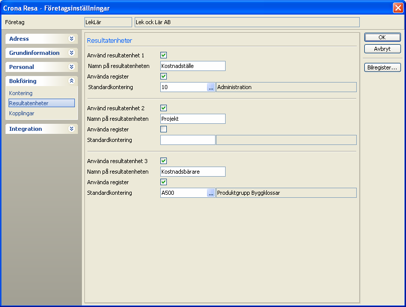 Çrona Resa Företag Använda Register Markera kryssrutan om du vill koppla ett register till denna resultatenhet.