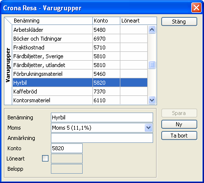 Çrona Resa Register 13 Register Förutom företags- och personalregistren samt resereglementet finns ytterligare några mindre register i Crona Resa. Detta kapitel beskriver dessa register.