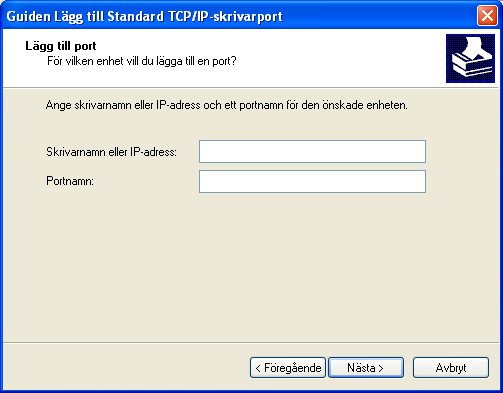 VÄLKOMMEN 14 7 Skriv in IP-adressen eller DNS-namnet för Fiery E 100 och klicka på Nästa. 8 Se till att Generic Network Card är valt vid Standard och klicka på Nästa. 9 Klicka på Slutför.