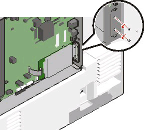 3 Sök rätt på kontakten på systemkortet. Obs! Om en extra ISP är installerad måste skrivarens hårddisk installeras på ISP:n.