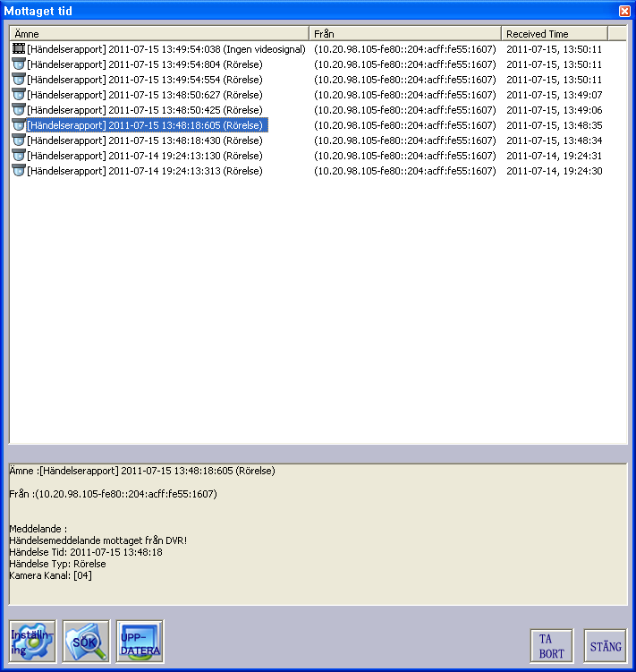 64 LG Network Client Program Ytterligare program Nödfallsprogram Systemet skickar ett meddelande enligt inställningarna i Notification and Emergency (meddelanden och nödsituationer) i setup menyn för