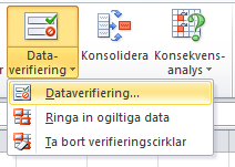 Verifiera data I Excel kan du begränsa inmatningen till heltal, datum och så vidare inom ett visst område. 1. Markera det eller de cellområden där du vill förhindra felaktiga inmatningar. 2.