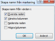 Format - Områdesnamn Format Områdesnamn Många gånger är det enklare att använda namn på cellområden än att ange cellreferenser.