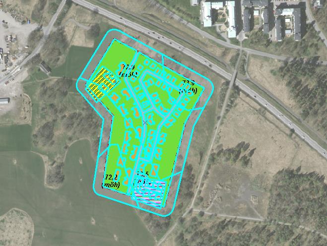 Figur 5.4 Exempel på fördyrande kostnader genom klimatanpassningsåtgärder (lila) och sanering av förorenade områden (gult).