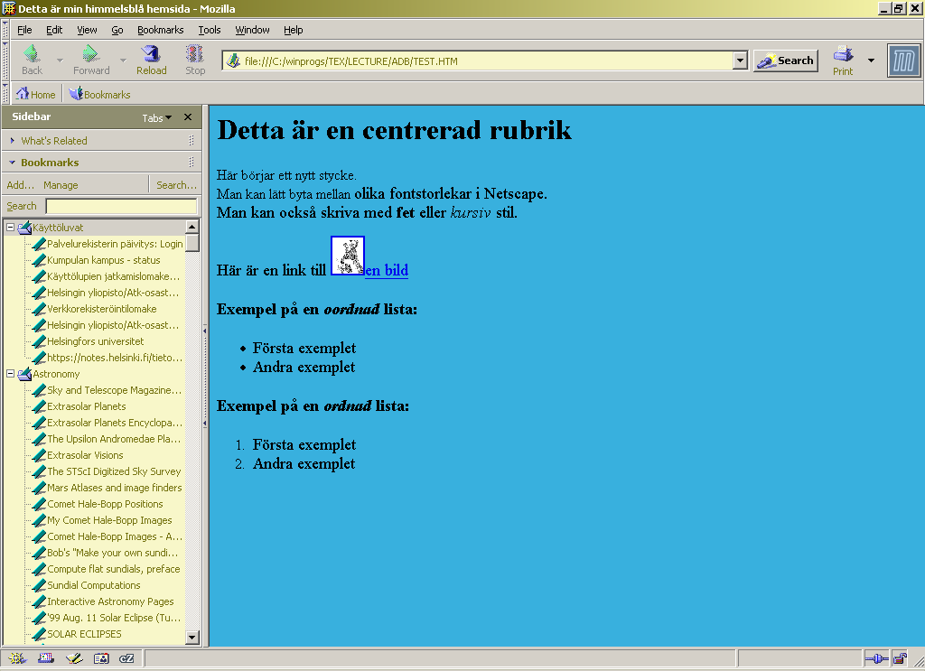 Vi skall ännu visa, hur detta dokument ser ut i Netscape :